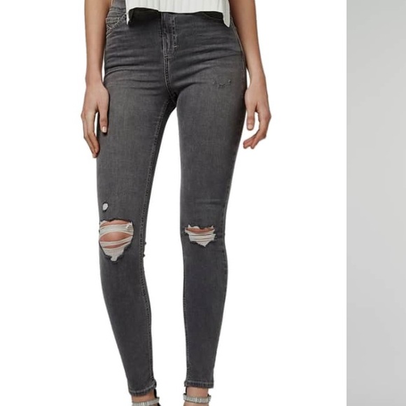 Topshop Grey Ripped Jamie Jeans 